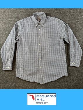 L.L. Bean Button Down Shirt Mens Medium Blue White Check Long Sleeve Cotton